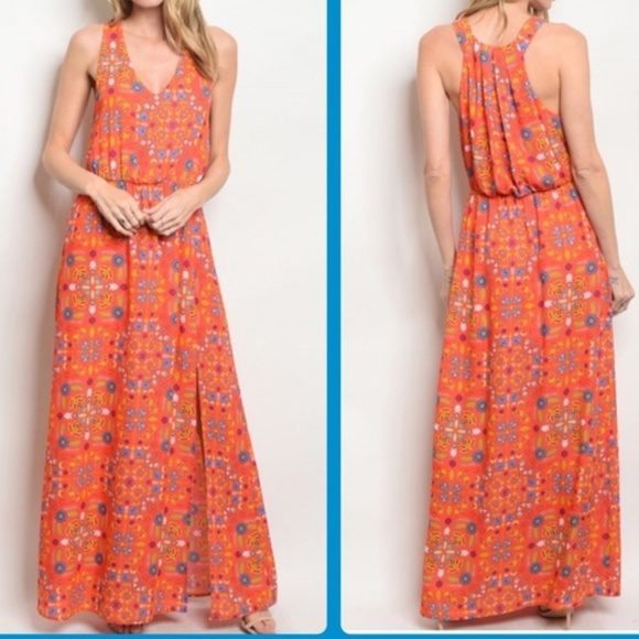 BOHO MAXI Gown ~ Coral Floral Grace - Picture 2 of 8